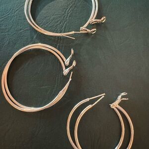 Lot of 3 Pairs Silver-Tone Hoop Earrings